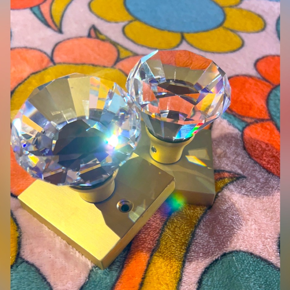 Square Brass Crystal Mirrored Door Knobs(No Center Rod)